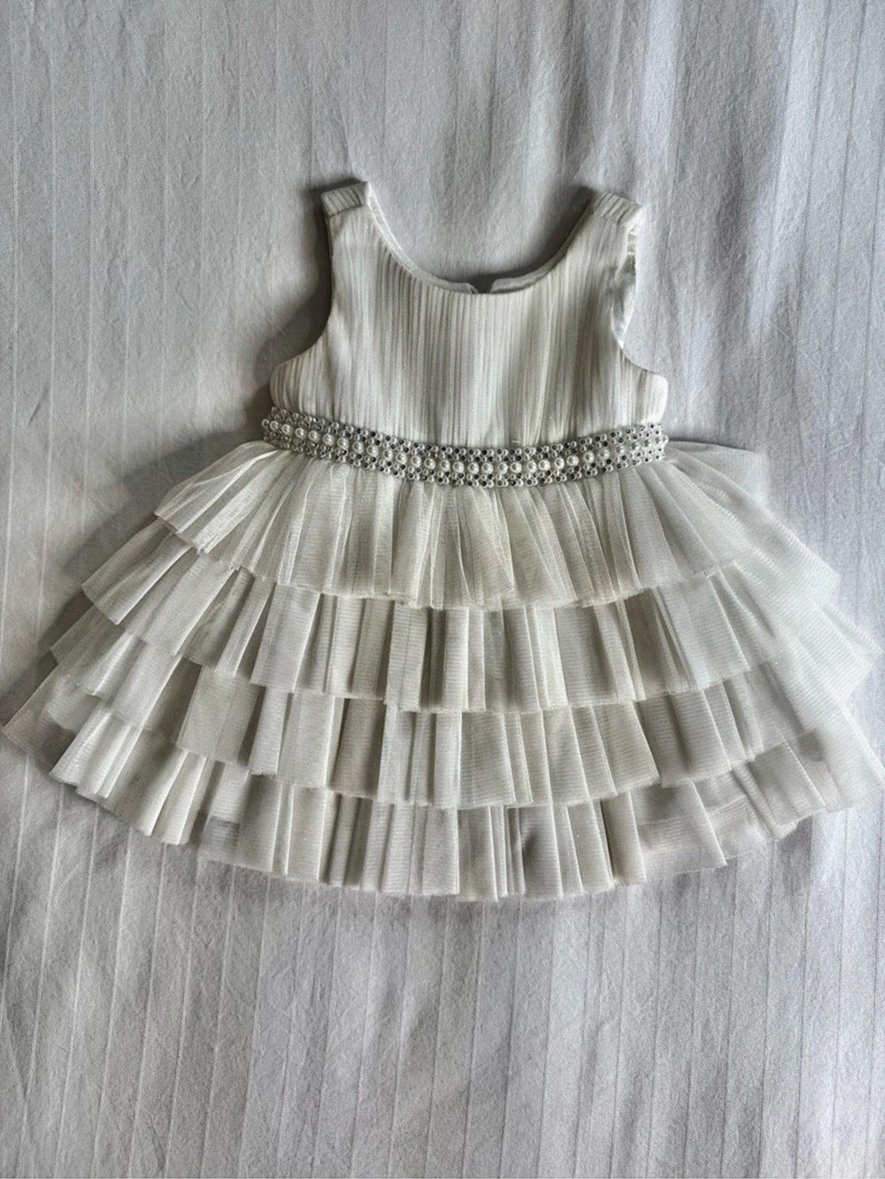Princess Collection Girls White Tiered Tulle Formal Dress 12M